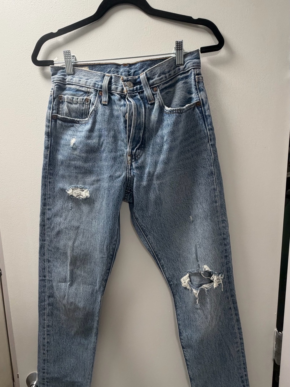 Levi's Women’s 501  Light Blue Distressed Relaxed Jeans